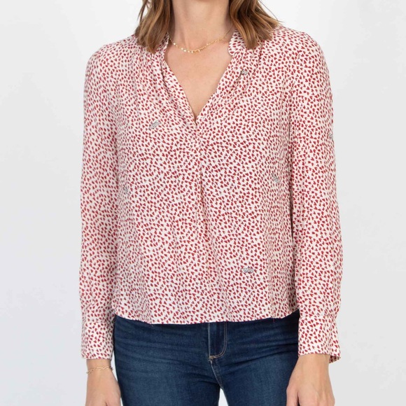 Zadig & Voltaire Tops - Zadig & Voltaire heart print red and white Long Sleeve Blouse